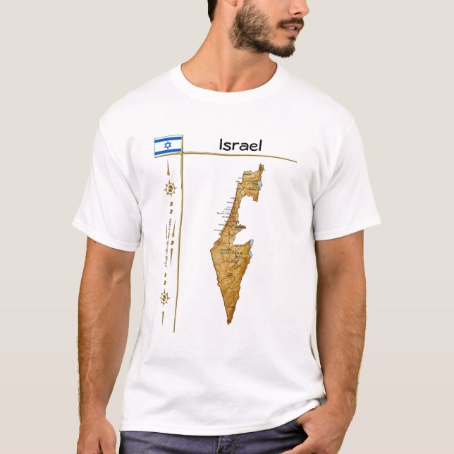 Israel Karte + Flagge + T - Shirt (Vorderseite)