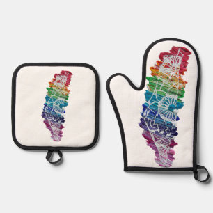 Israel Mandala Pride Art Ofenhandschuh & Topflappen-Set