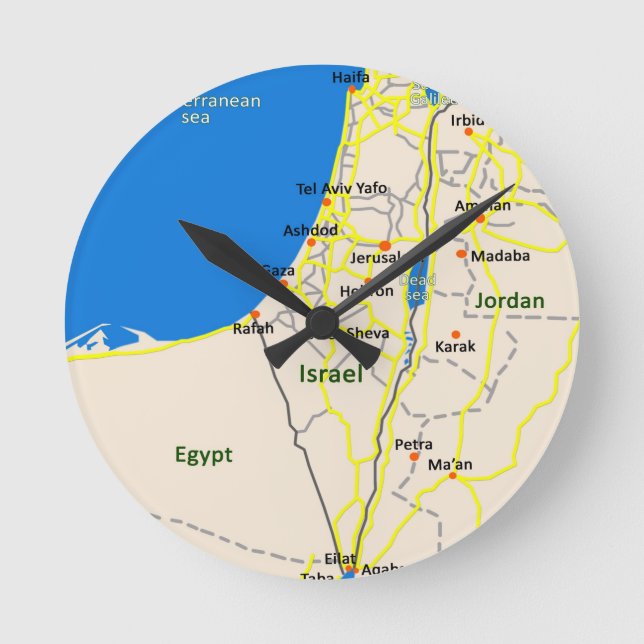 Israel map.JPG Runde Wanduhr (Vorderseite)