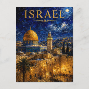 Israel: Night Glow Jerusalem Art Souvenir Postkarte