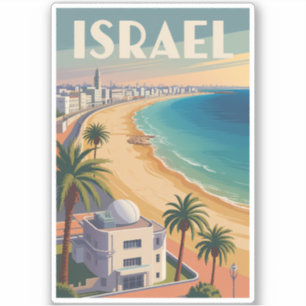 Israel Tel Aviv Illustration Reise Kunst Vintage Aufkleber