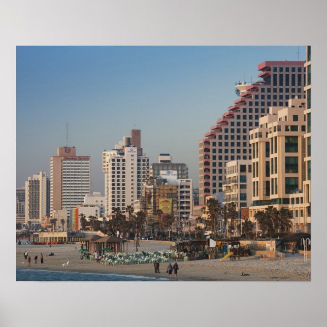 Israel, Tel Aviv, Strand, Hotels, Abenddämmerung Poster (Vorne)