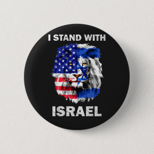 Israel und USA-Flagge Löwe _ Ich stehe zu Israel Button