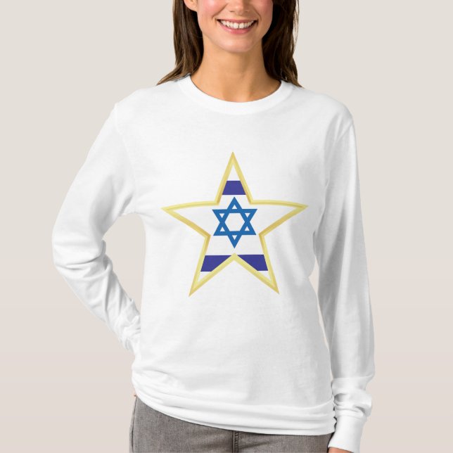 Israeli Flag Star of David Gold Trimmed T-Shirt (Vorderseite)