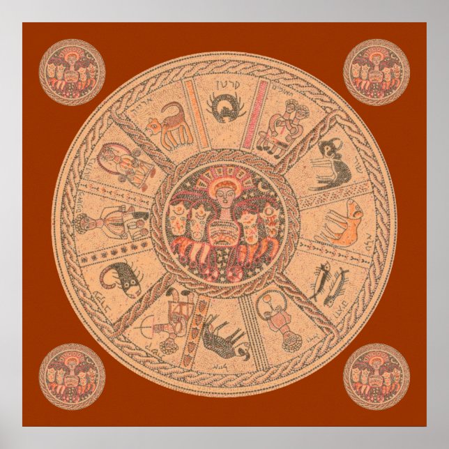 Israelisch Hebrew Zodiac Wheel Poster (Vorne)