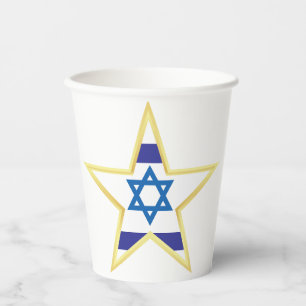 Israelische Flagge Davidstern mit goldenem Rand Pappbecher