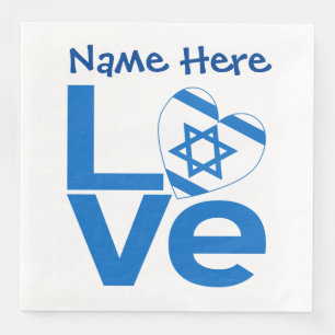 Israelische Flagge Herz Blau LOVE Personalisierte Serviette