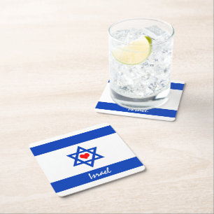 Israelische Flagge & Herz - Israel - Reise-/Sportf Rechteckiger Pappuntersetzer