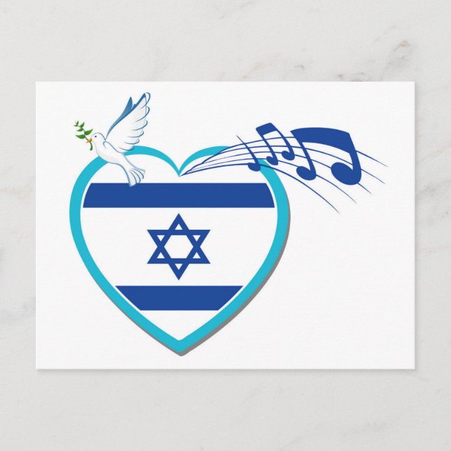 israelische Flagge - Musik - Frieden - Liebe, Postkarte (Vorderseite)