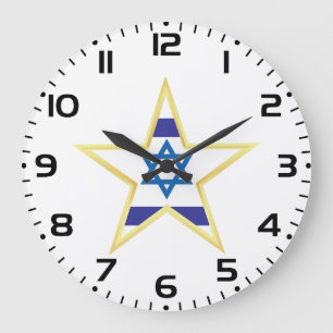 Israelische Flagge Stern Davids Gold besetzt Große Wanduhr