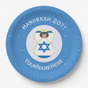 Israelisches Angel Hanukkah Flag Personalisiertes Pappteller
