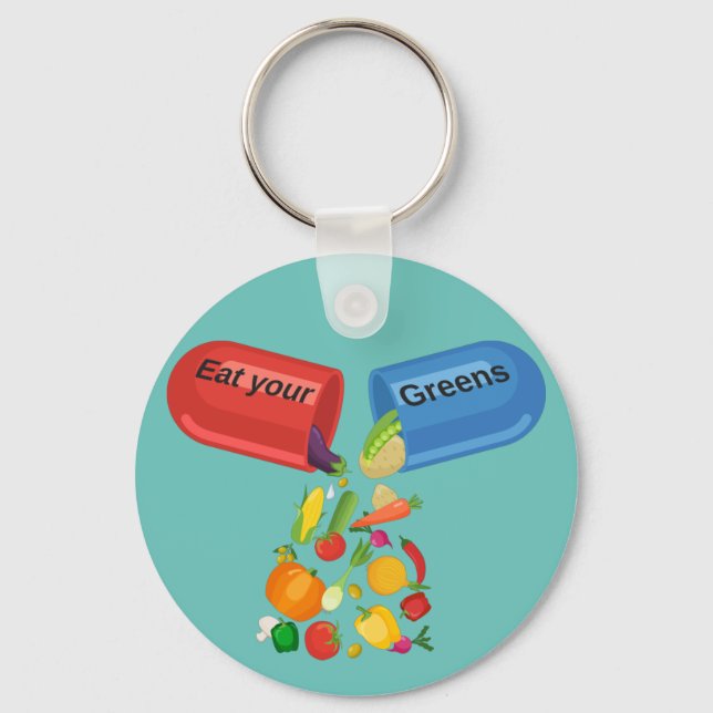 Iss deine Grüntöne Veggie Pill Nutrition Gesunde E Schlüsselanhänger (Vorderseite)