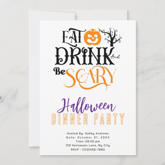 Iss Drink und Beängstigend Halloween Abendessen Pa Einladung (Vorderseite)