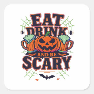 Iss Drink und sei Beängstigend Halloween Design kr Quadratischer Aufkleber