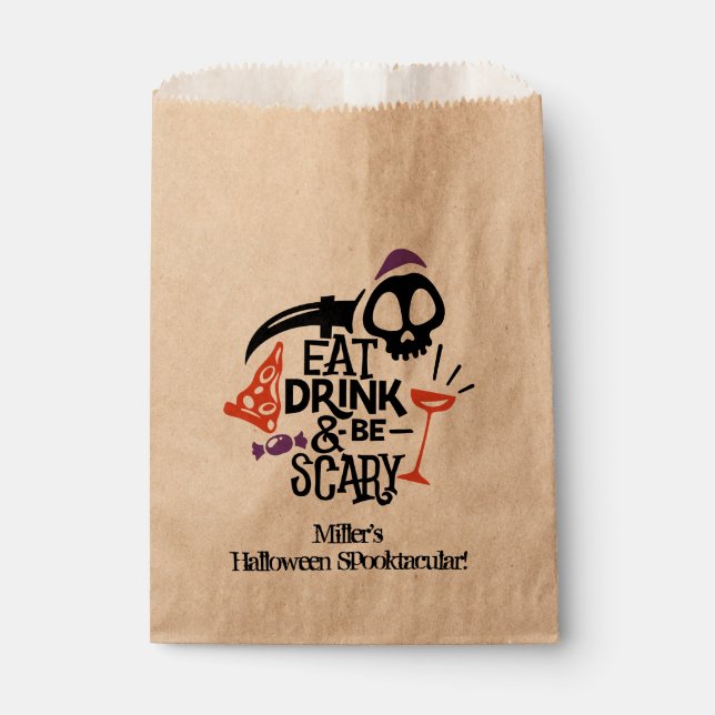 Iss Drink und sei Beängstigend Halloween Leckerei Geschenktütchen (Vorderseite)