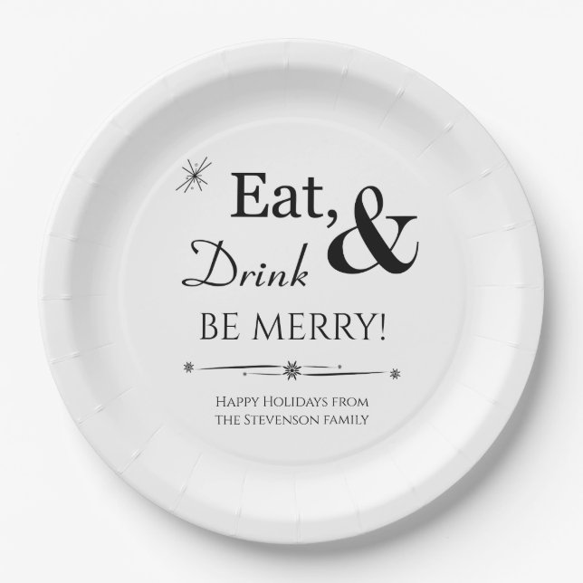 Iss Drink und sei froh Retro Mitte des Jahrhundert Pappteller (Vorderseite)