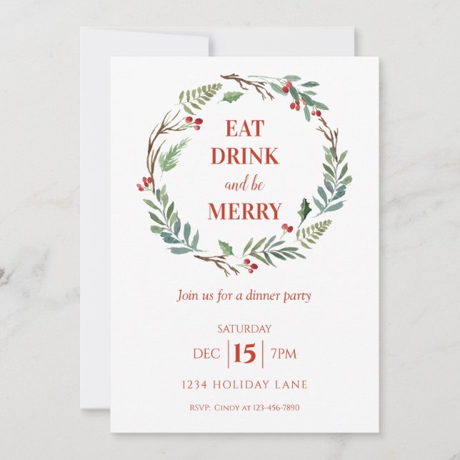 Iss Drink und sei froh Weihnachts-Party Einladung (Vorderseite)