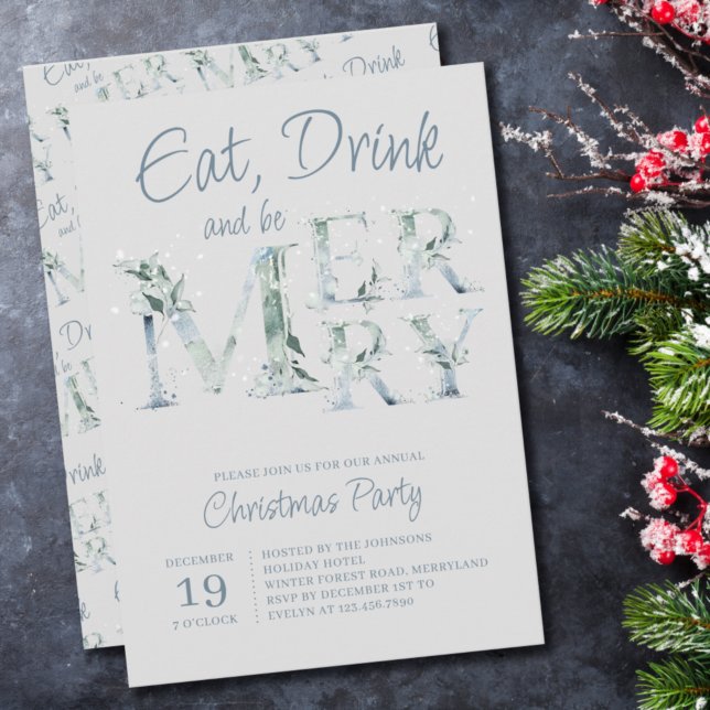 Iss Drink und sei frohe Verzierte Typografie Weihn Einladung (Von Creator hochgeladen)