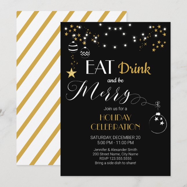 Iss Drink und sei frohe Weihnachten Einladung (Vorne/Hinten)