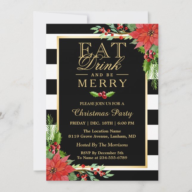 Iss Drink und sei frohe Weihnachten Party Einladun Einladung (Vorderseite)