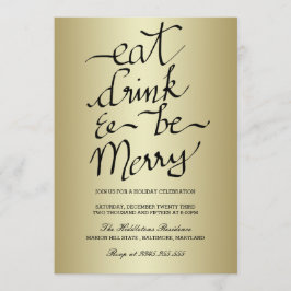 Iss Drink und sei frohe Weihnachten Party Gold Einladung