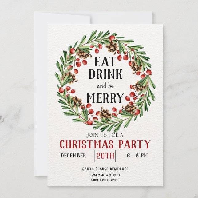 Iss Drink und sei frohe Weihnachts-Einladung. Einladung (Vorderseite)