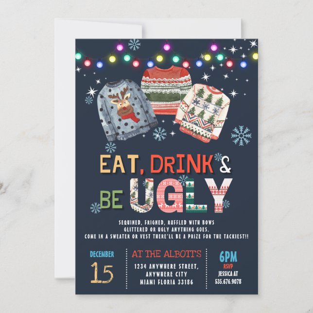 Iss Drink und sei hässlich Weihnachts Sweater Part Einladung (Vorderseite)