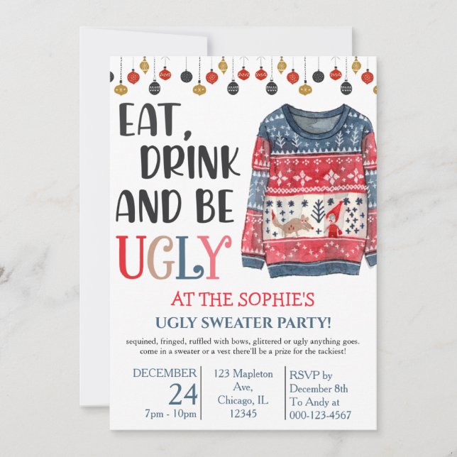 Iss Drink und sei leise Sweater Weihnachts-Party Einladung (Vorderseite)