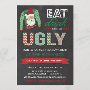 Iss Drink und sei Ugly Sweater Weihnachts-Party Einladung