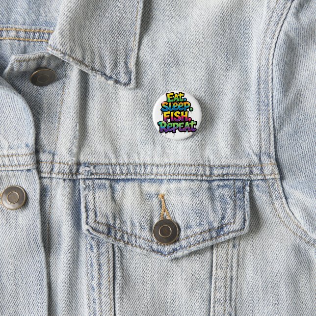 Iss Fisch Wiederhole Regenbogen Graffiti Button (Beispiel)