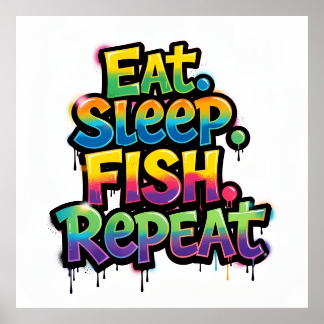 Iss Fisch Wiederhole Regenbogen Graffiti Poster (Vorne)