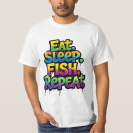 Iss Fisch Wiederhole Regenbogen Graffiti T-Shirt