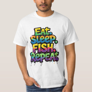 Iss Fisch Wiederhole Regenbogen Graffiti T-Shirt