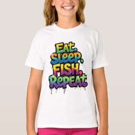 Iss Fisch Wiederhole Regenbogen Graffiti T-Shirt