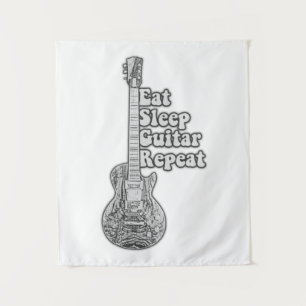 Iss schlafgitarre wiederholen. Vintag schwarz-weiß Wandteppich