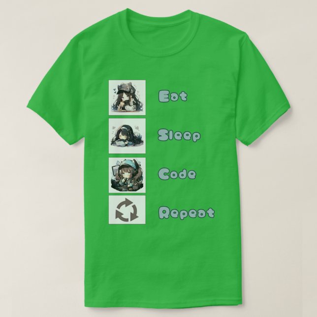Iss Sleep Code Wiederholung Chibi T-Shirt (Design vorne)