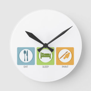 Iss Sleep Paint Runde Wanduhr