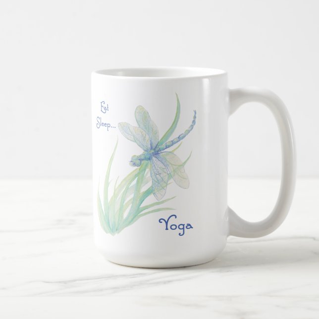 Iss Sleep Yoga, Fun Sprichwort Wasserfarben Dragon Kaffeetasse (Rechts)