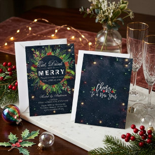 Iss 'Trink & Sei Fröhlich' Weihnachtsfeier-Einladu Einladung