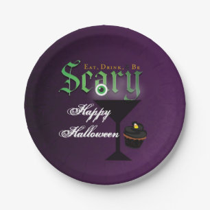 Iss Trink Sei Gruselig Lila Halloween-Party-Teller Pappteller
