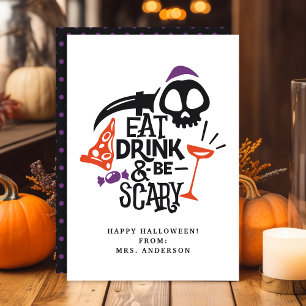 Iss, trink und sei gruselig Halloween-Klassenkarte Einladung