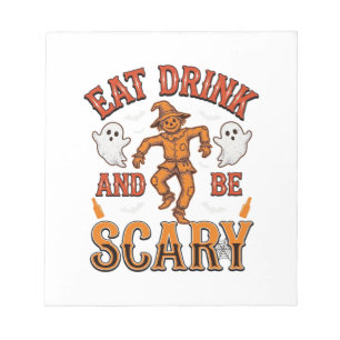 Iss, trink und sei gruselig, Vintage-Halloween-Shi Notizblock