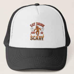 Iss, trinke und sei gruselig Vintage Halloween-Shi Truckerkappe