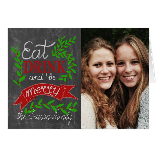 Iss, trinke und sei Merry Foto-Karte (Vorderseite (Horizontal))