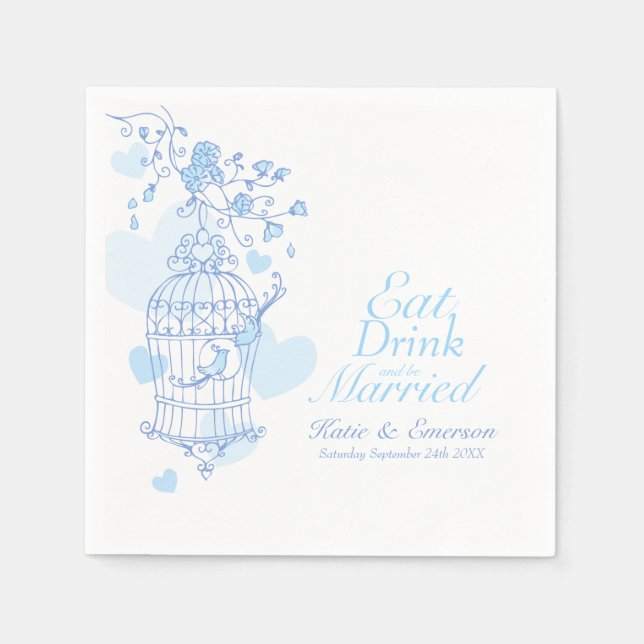 Iss trinken Blauvögel Käfig Servietten Hochzeit (Vorderseite)