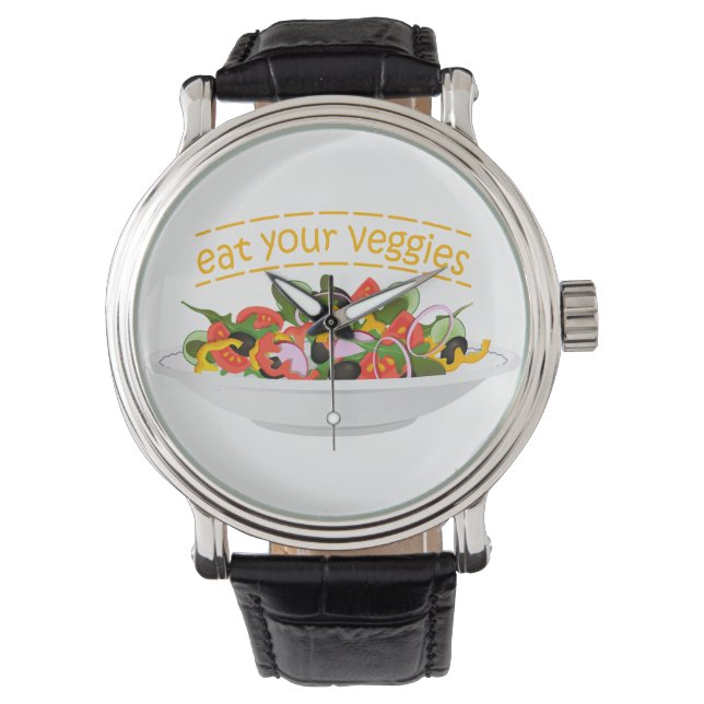 Iss Your Veggies Zitat frisch Salat Mix Schüssel g Armbanduhr (Vorderseite)