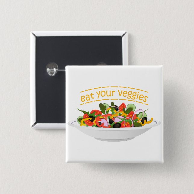 Iss Your Veggies Zitat frisch Salat Mix Schüssel g Button (Vorne & Hinten)