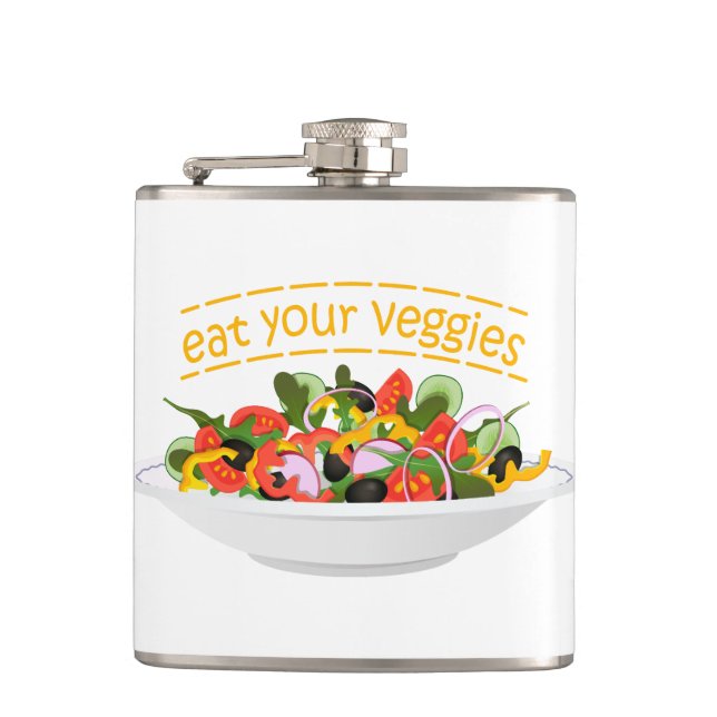 Iss Your Veggies Zitat frisch Salat Mix Schüssel g Flachmann (Vorderseite)