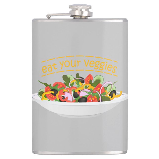 Iss Your Veggies Zitat frisch Salat Mix Schüssel g Flachmann (Vorderseite)