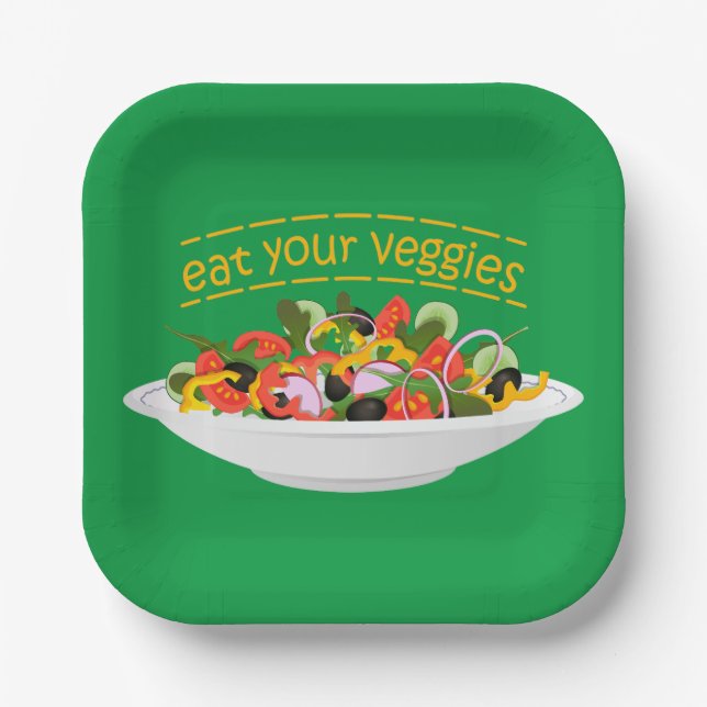 Iss Your Veggies Zitat frisch Salat Mix Schüssel g Pappteller (Vorderseite)